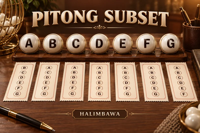 Orihinal na ilustrasyong lottery: Seven-number subset ledger. Mga halimbawang label, hindi aktuwal na result.