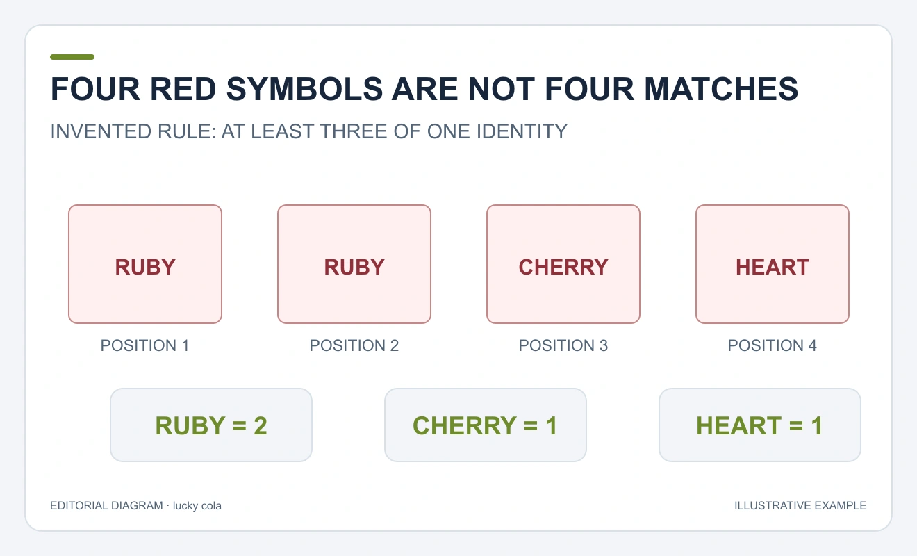 Four positions labelled Ruby, Ruby, Cherry and Heart are grouped into identity counts two, one and one.